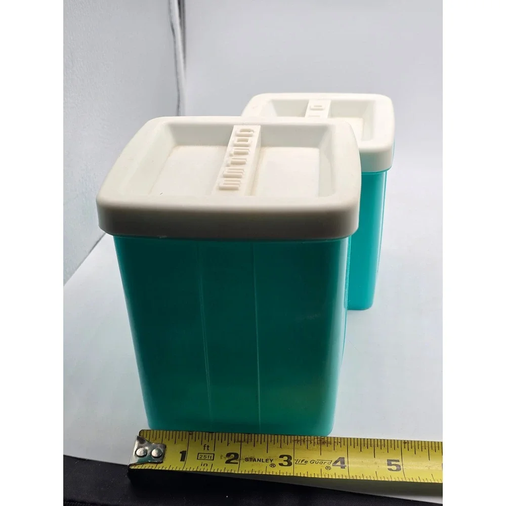 Vintage 70s Canister Set of 2 Teal Retro Tea Coffee Plastic Kitchen Storage MCM